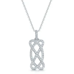 18ct White Gold Diamond Pave Set Open Scroll Rectangular Drop Pendant