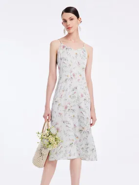 19 Momme Stretch Silk Floral Spaghetti Strap Dress