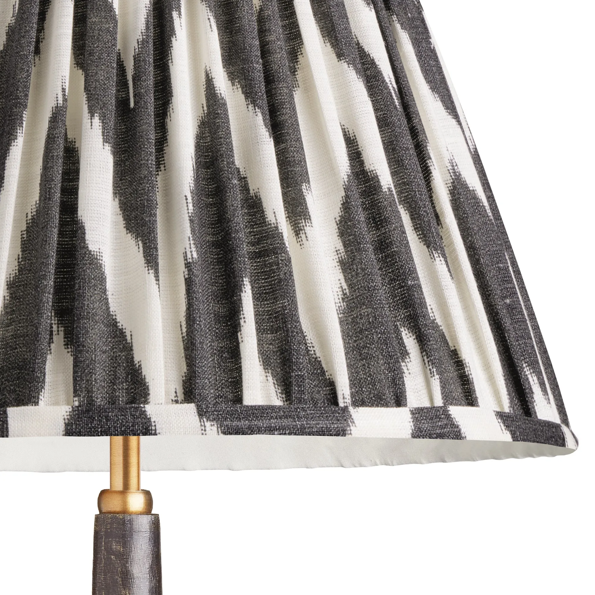 25cm empire gathered lampshade in black printed linen ikat