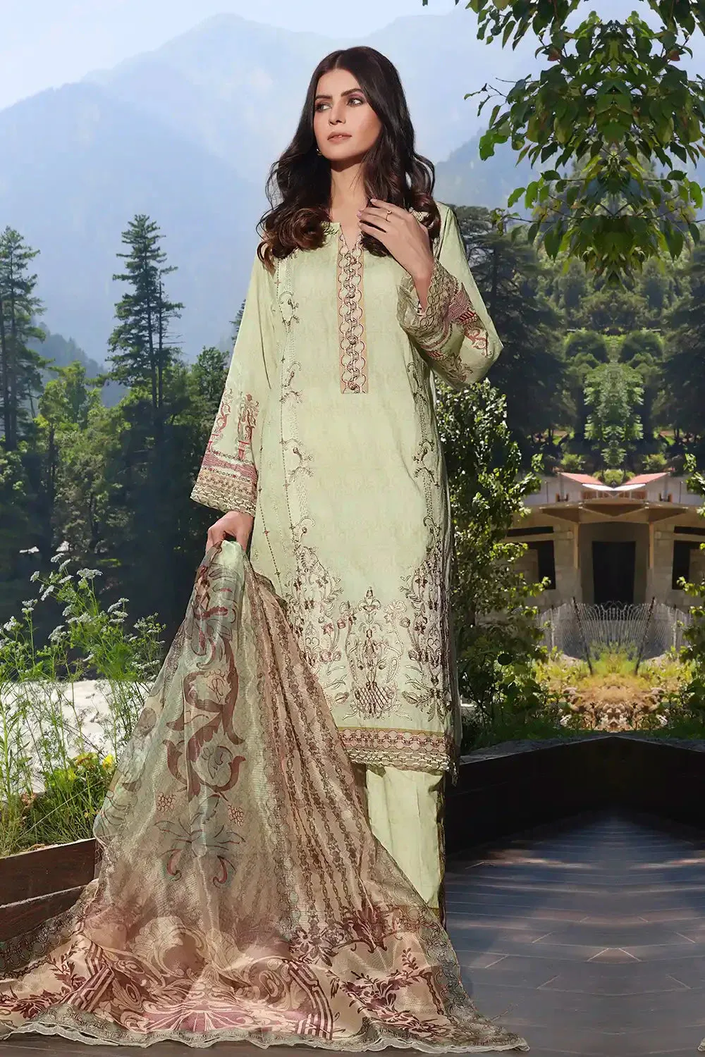 3PC Embroidered Unstitched Lawn Suit KCNE-2118