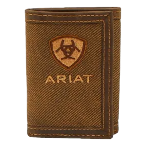 Ariat Brown Cotton Center Tri-Fold Wallet W/ Embroidered Logo A3542408