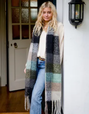 Autumn Blue Checked Blanket Scarf