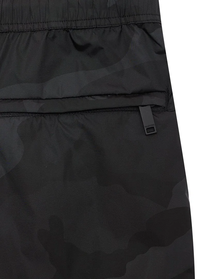 Black Camo Print Swim Shorts