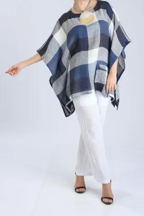 Blue Plaid Crinkle Linen Top