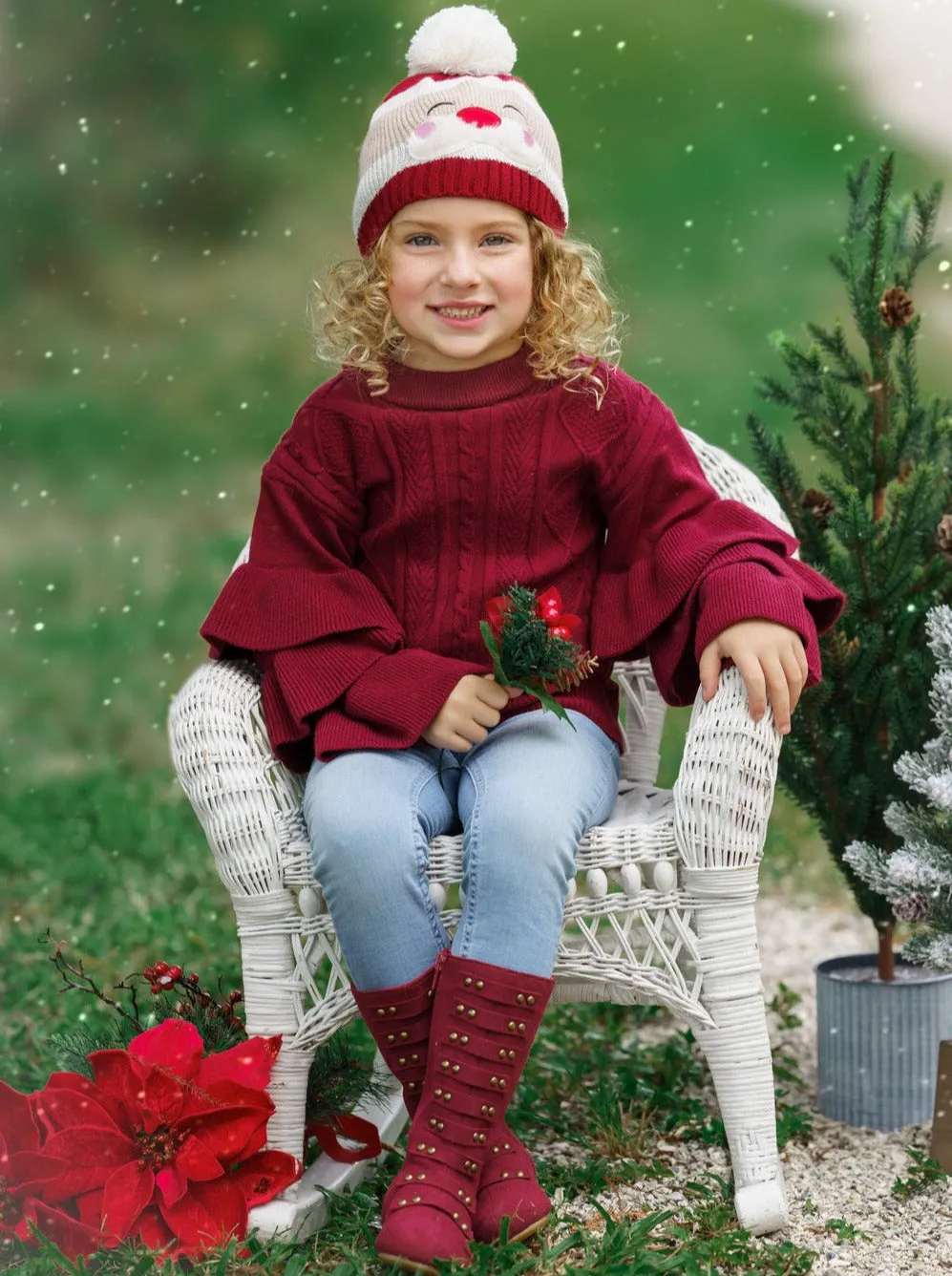 Burgundy Bliss Tiered Sleeve Cable Knit Sweater