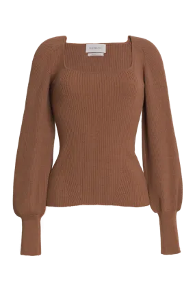 Camila Ribbed Square Neck Sweater | Camel