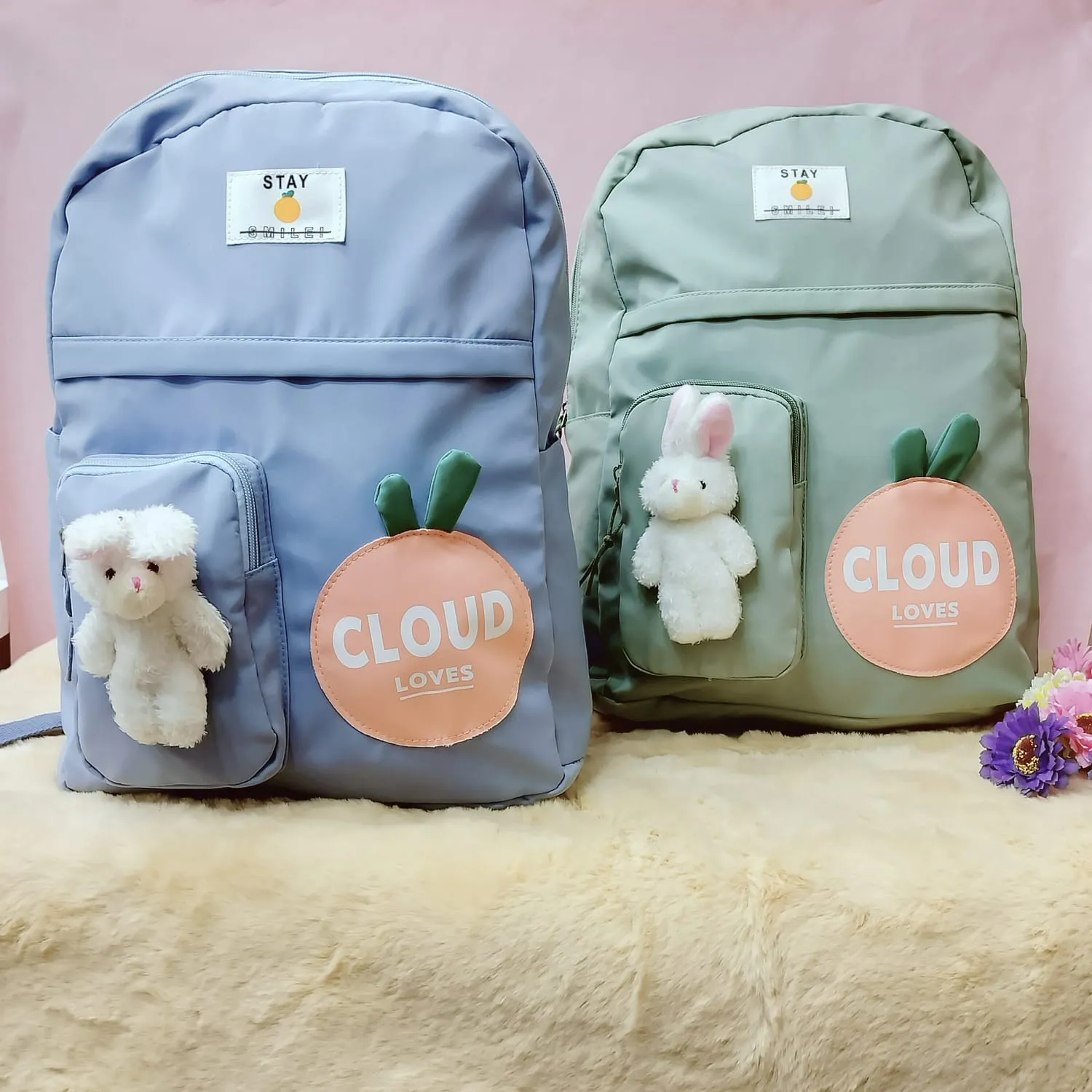 Cloud Love Printed With Mini  Bunny Fancy Backpack.