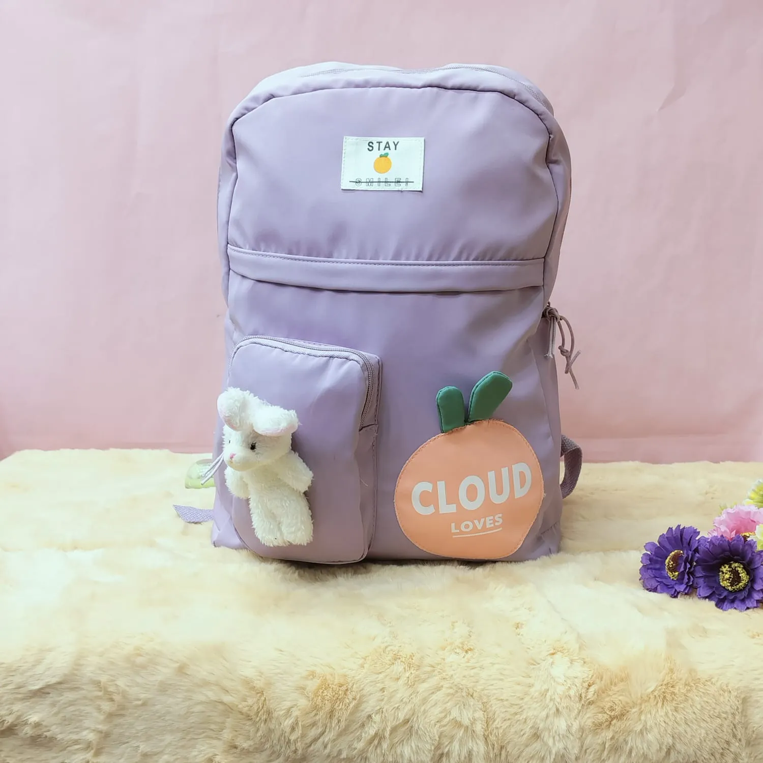 Cloud Love Printed With Mini  Bunny Fancy Backpack.