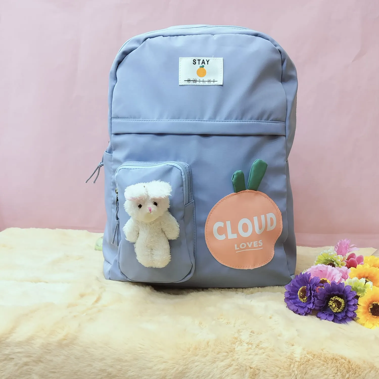 Cloud Love Printed With Mini  Bunny Fancy Backpack.