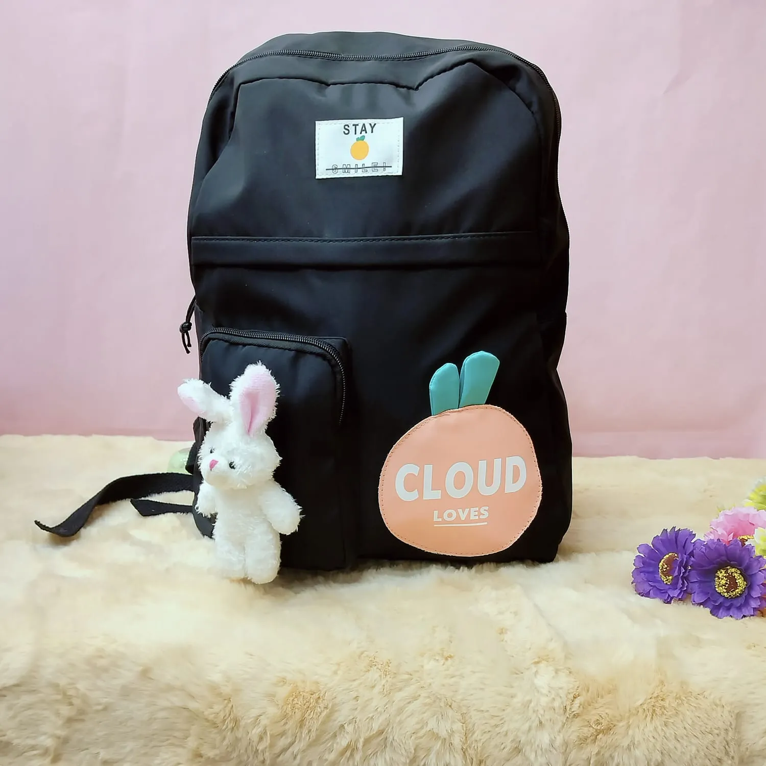 Cloud Love Printed With Mini  Bunny Fancy Backpack.