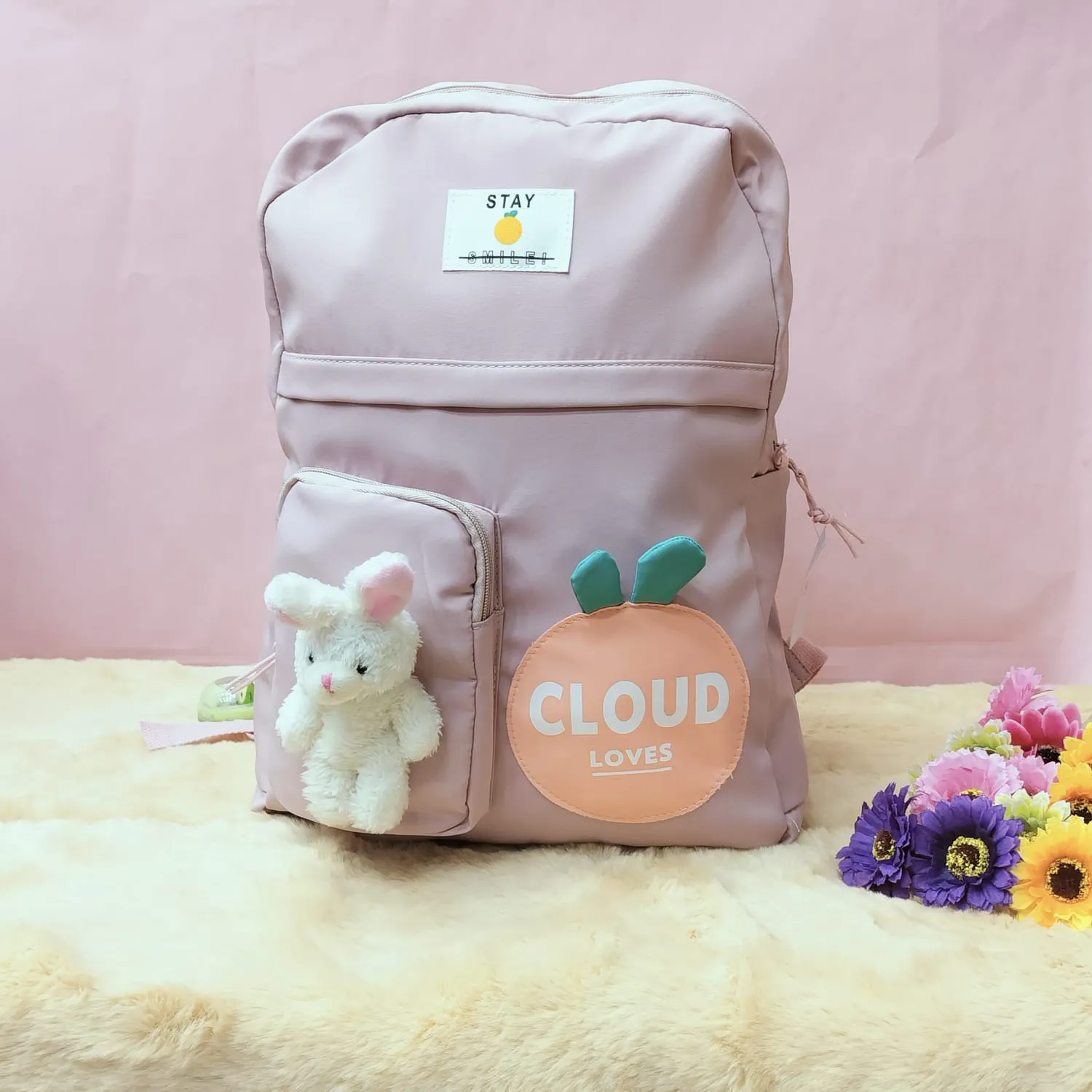 Cloud Love Printed With Mini  Bunny Fancy Backpack.