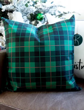 Dark Green Plaid Pillow Cover