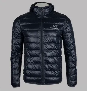 EA7 Quilted Down Hooded Jacket Night Blue