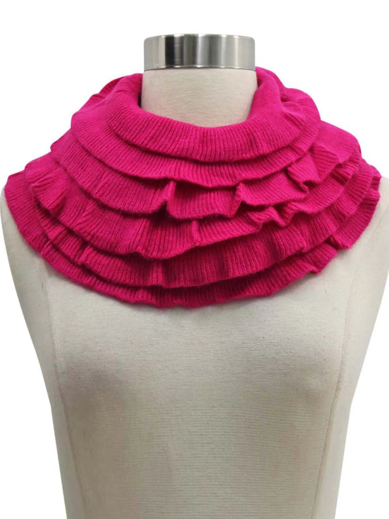 Feminine Ruffled Knit Winter Infinity Scarf