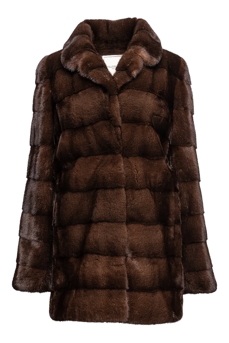 Fitted Horizontal Mahogany Mink Fur Jacket