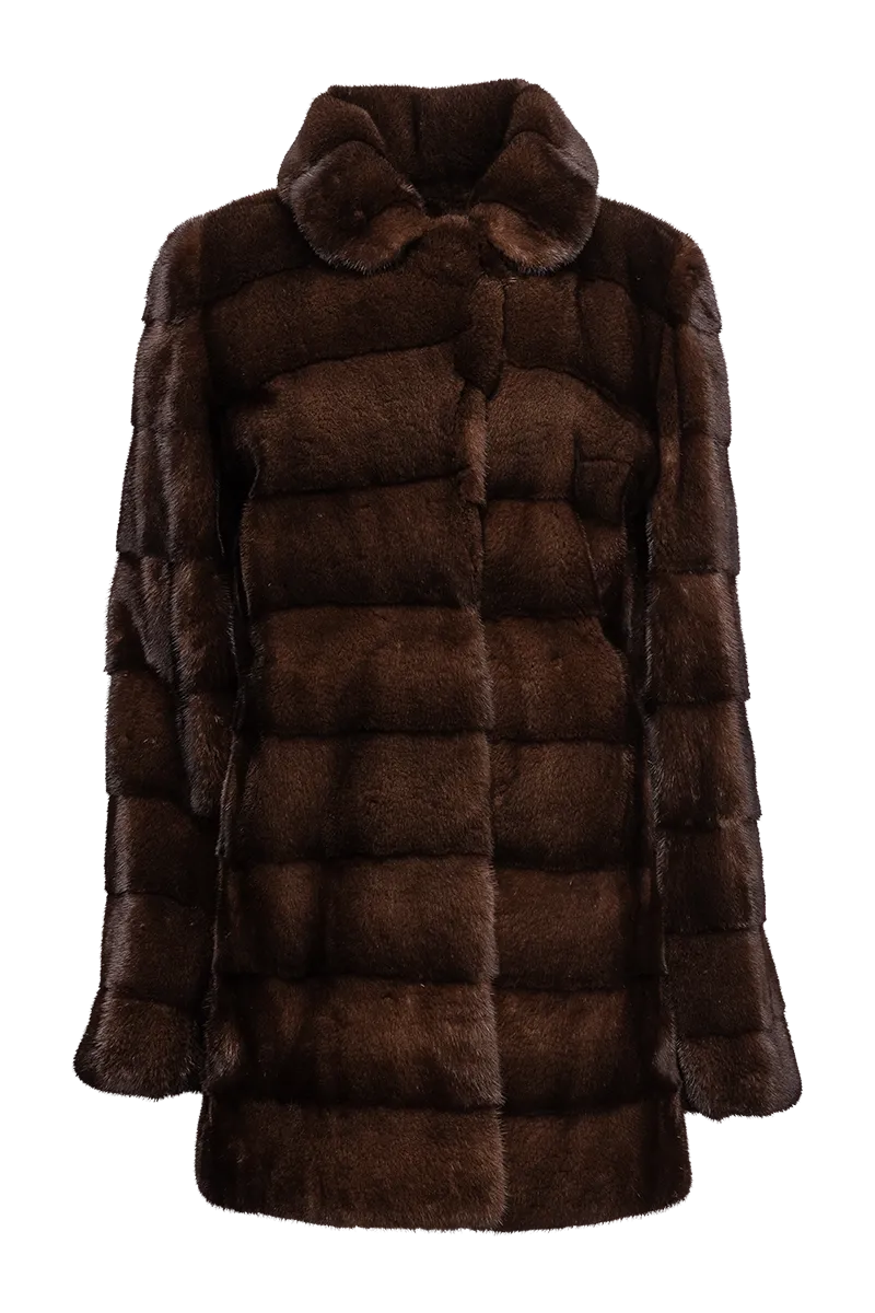 Fitted Horizontal Mahogany Mink Fur Jacket