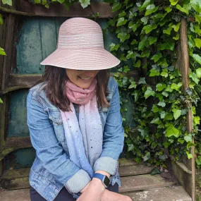 Folding Cloche Style Travel Sun Hat - Pink with White Stripey Band