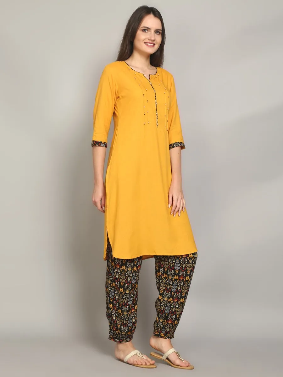 Gorgeous Mustard & Black Solid Kurta With Harem Pant