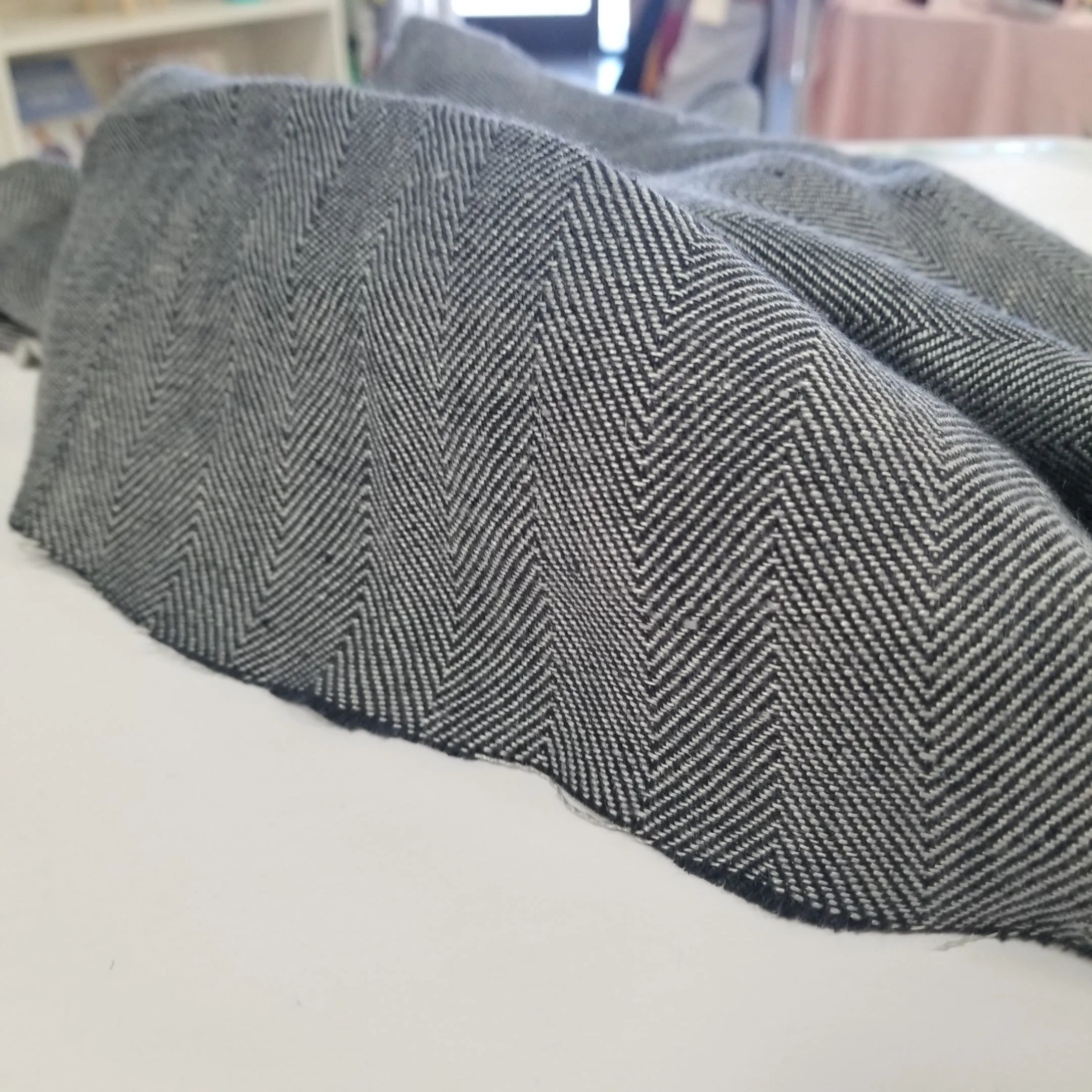 Irish Linen Navy Herringbone Bottomweight Spence  Bryson Woven 300 GSM- by the yard