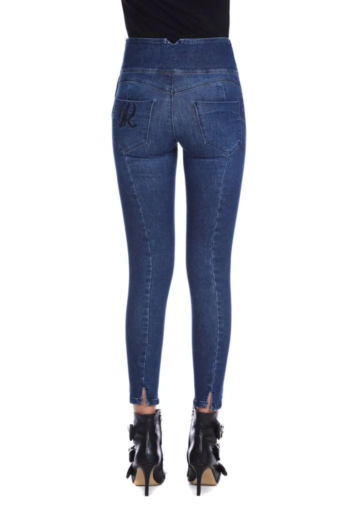 Jeggings WOWU vita alta con zip più ricamo tasca denim