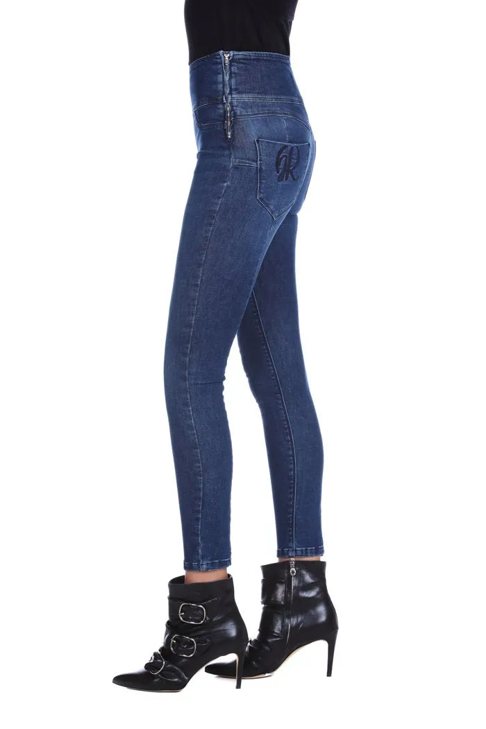 Jeggings WOWU vita alta con zip più ricamo tasca denim