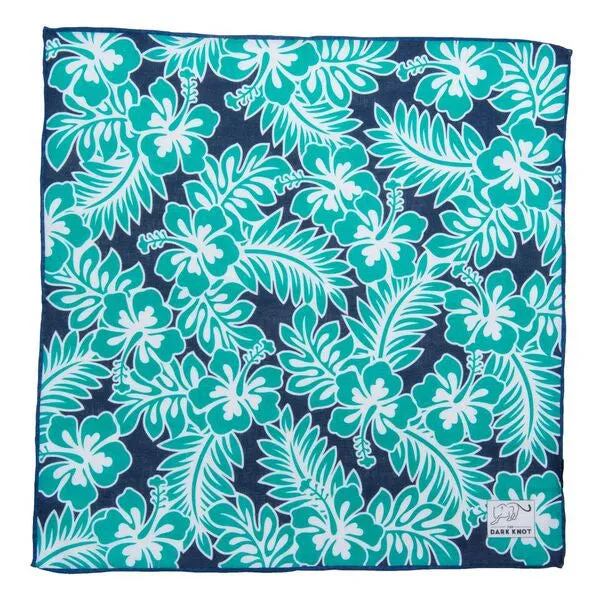 Lake George Linen Pocket Square, Navy / White / Turquoise