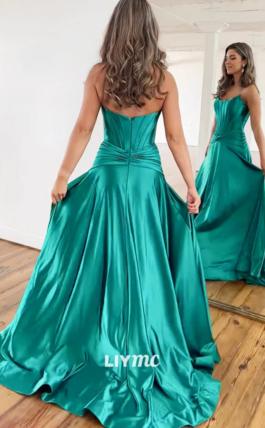 LP1903 - Simple A-Line Satin Green Long Prom Dress, Green Long Formal Dress