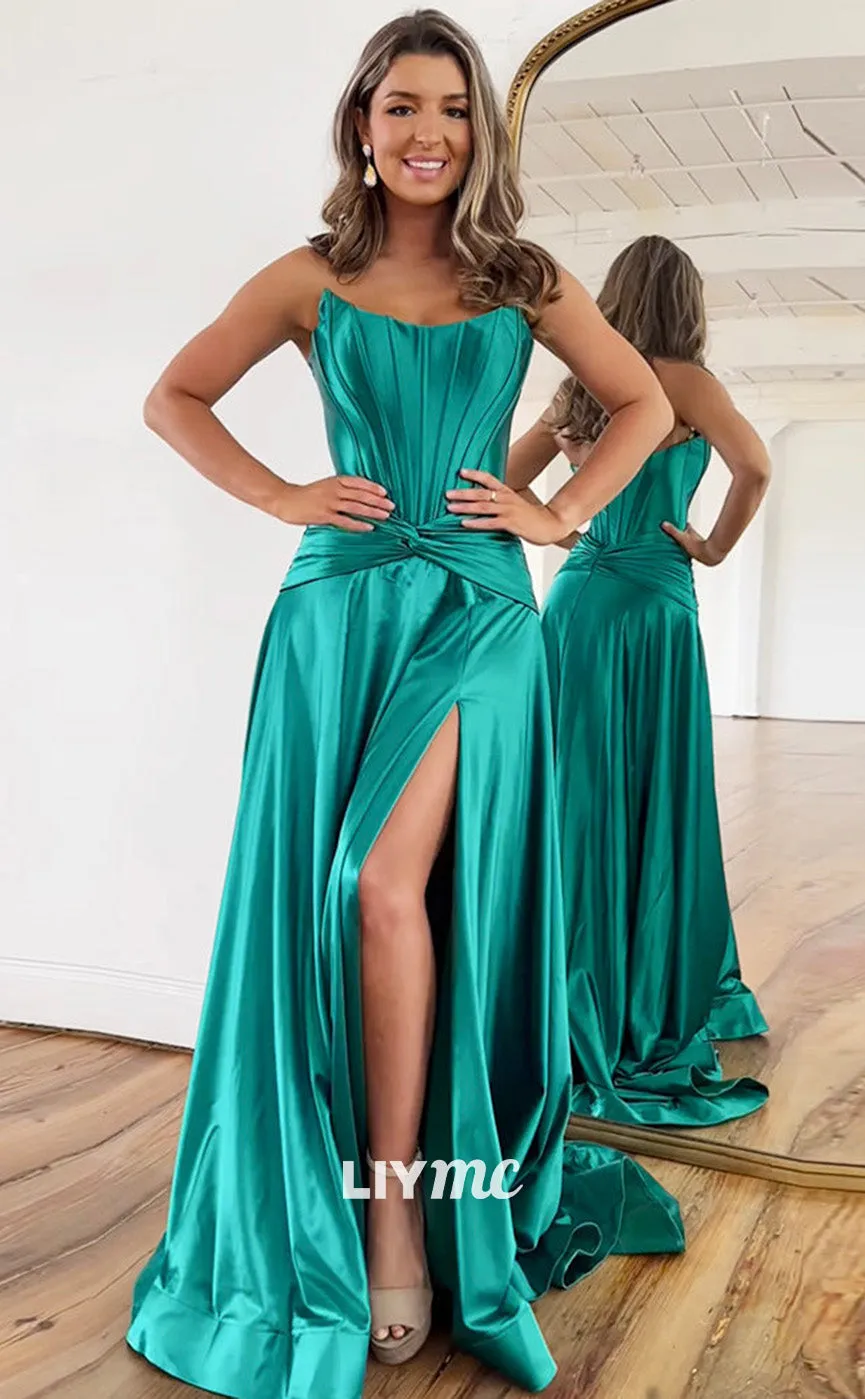 LP1903 - Simple A-Line Satin Green Long Prom Dress, Green Long Formal Dress