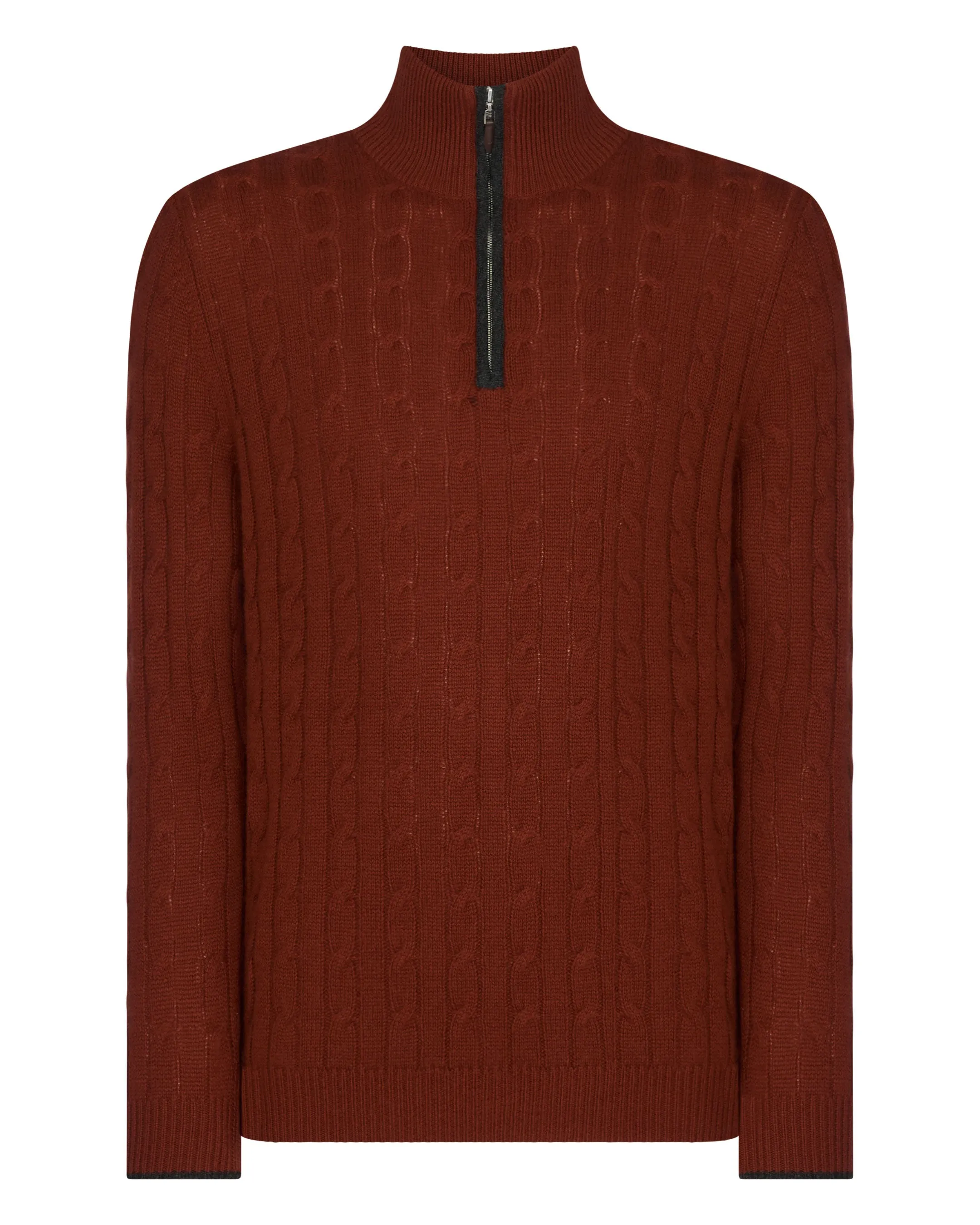 Men's Albemarle Cable Half Zip Cashmere Jumper Spice Orange