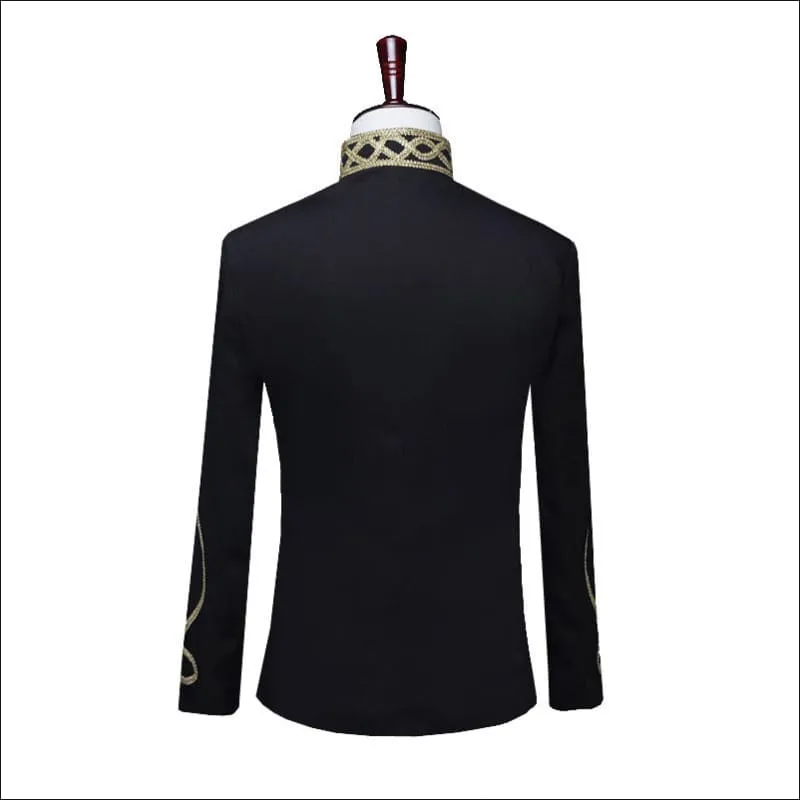 Men's Gold Inlaid Zip Court Army Jacket in Black