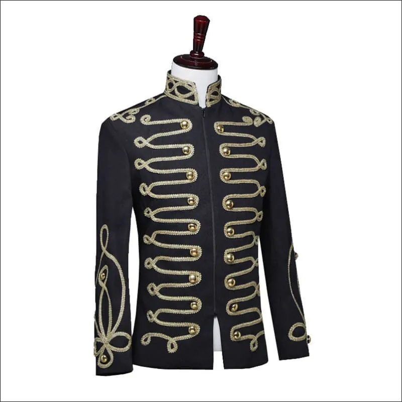 Men's Gold Inlaid Zip Court Army Jacket in Black