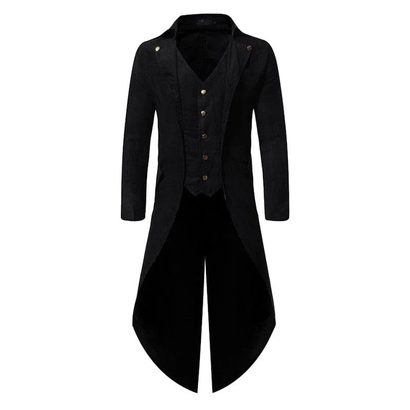 Men's Long Sleeve Solid Color Tuxedo Tailcoat Jacket with Waistcoat