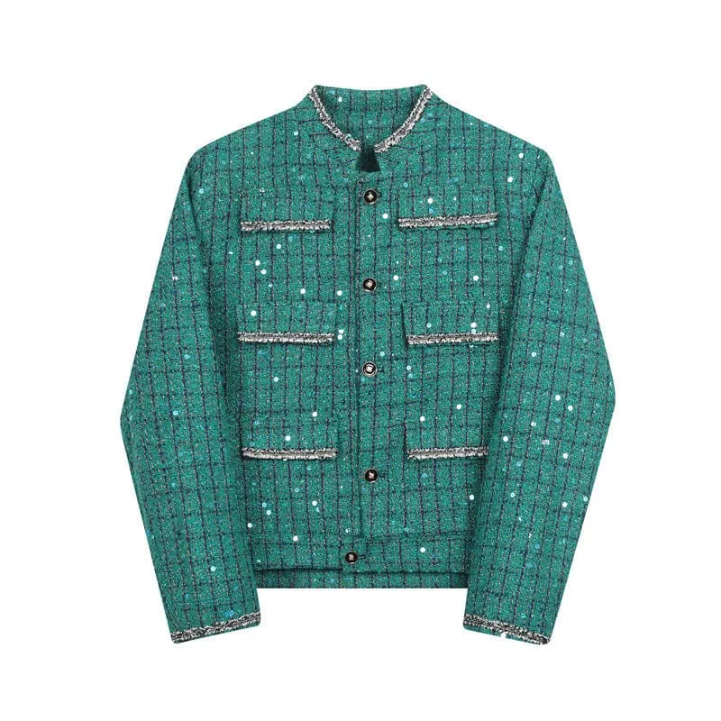 Mens Vintage Sequin Tweed Jacket for Casual Wear