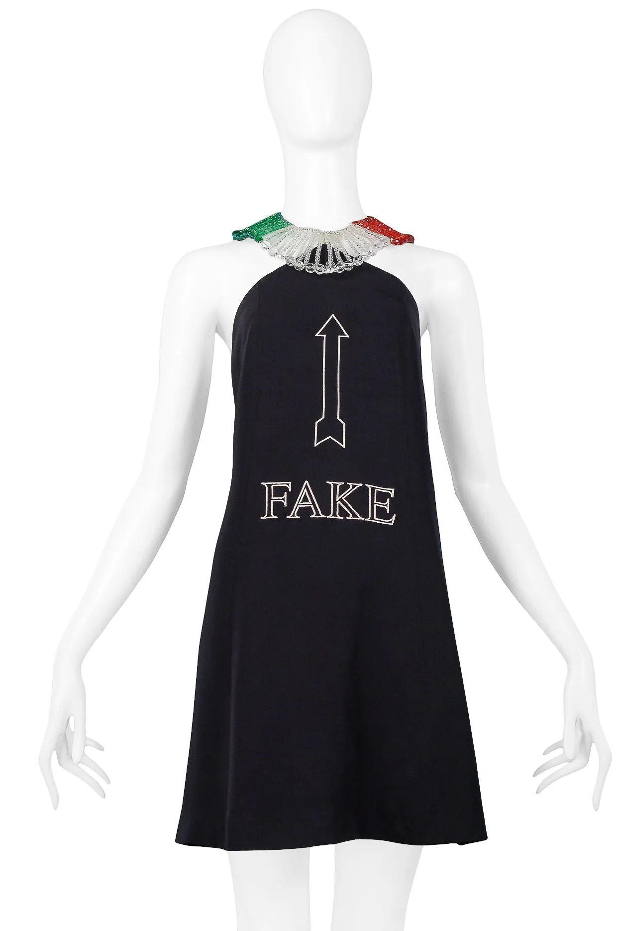 MOSCHINO 1995 ITALIAN FLAG "FAKE" GLASS BEAD DRESS