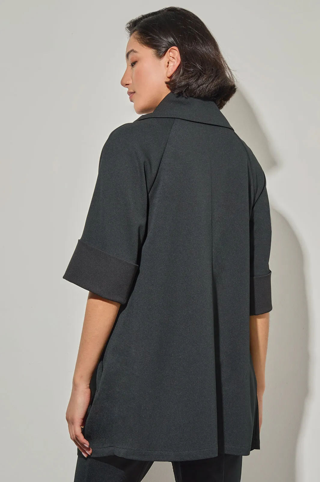 Plus Size Stretch Deco Crepe Envelope Collar Jacket