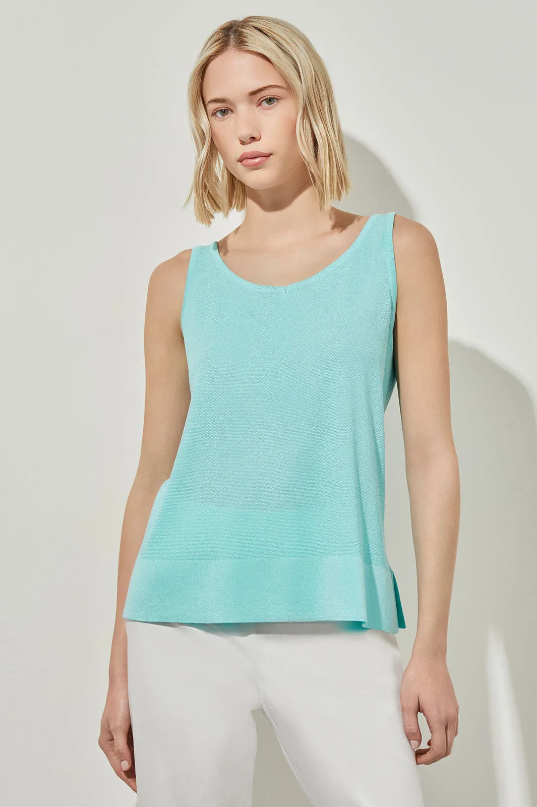 Plus Size V-Neck Tank - Side-Slit Soft Knit, Oceanfront