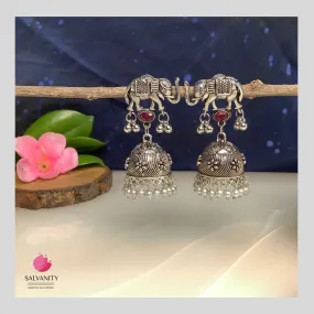 Salvanity German Silver Royal Elephant Flower Jhumkis