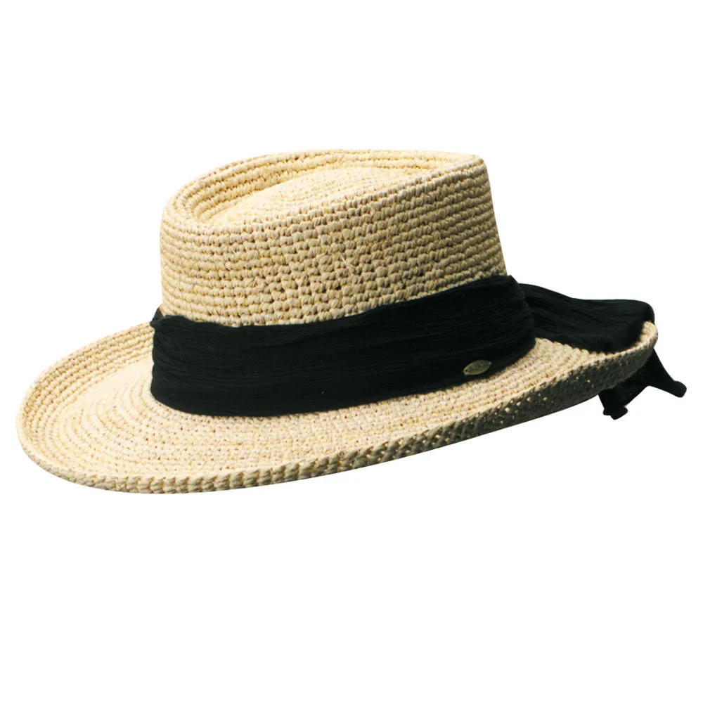 Scala - Manarola Raffia Gambler Hat with Heather Cloth Band