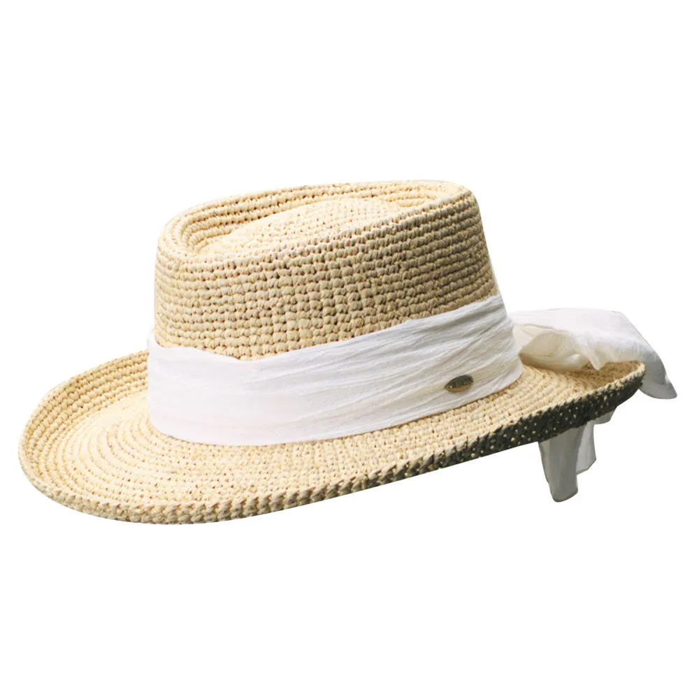 Scala - Manarola Raffia Gambler Hat with Heather Cloth Band