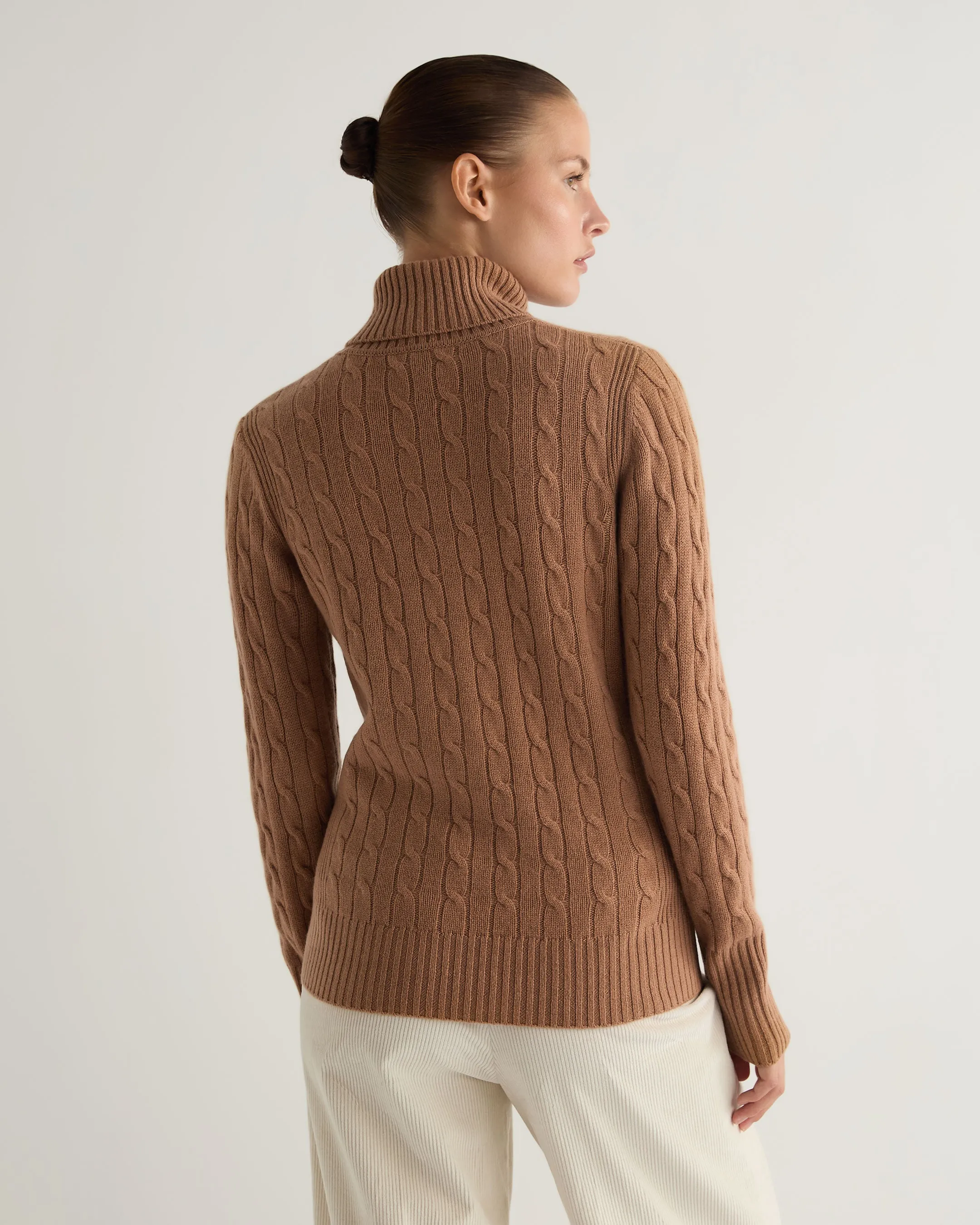 Women's Adelyn Cable Roll Cashmere Jumper Dark Camel Brown