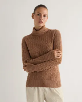 Women's Adelyn Cable Roll Cashmere Jumper Dark Camel Brown