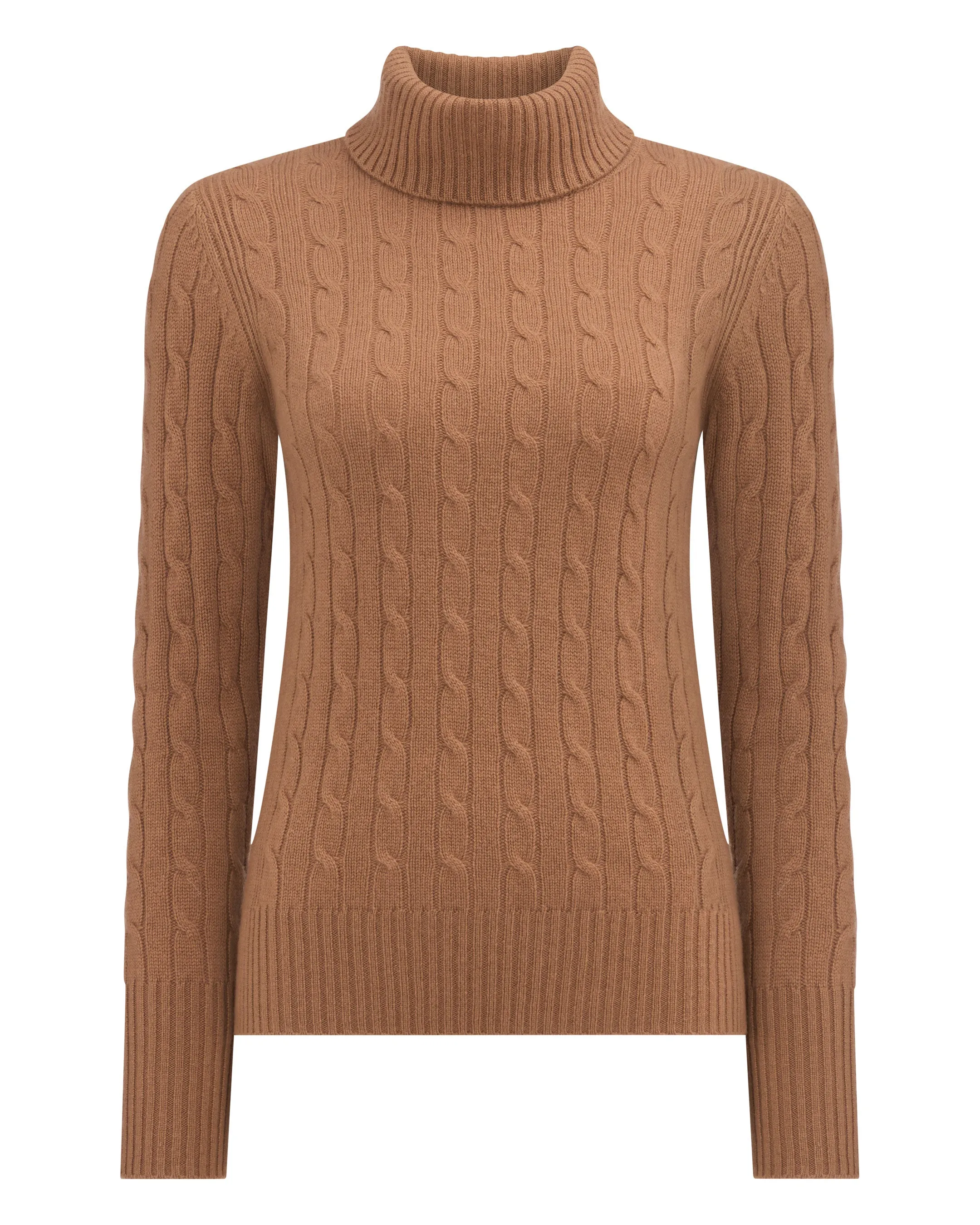 Women's Adelyn Cable Roll Cashmere Jumper Dark Camel Brown