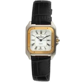 Women's Watch 36mm Square Tank Shape Black Leather Strap Watch